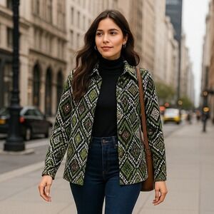 City Blues By Koret Cotton Textured Shacket Size XL Eclectic Travel Retro Chic